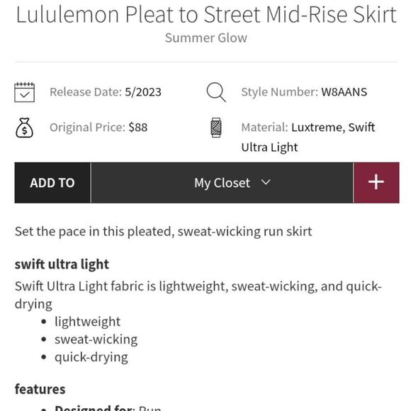 Lululemon Pleat to Street Mid-Rise Skirt Summer Glow light orange pleated 12 - Picture 11 of 14